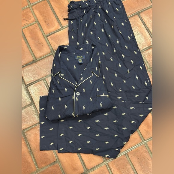 NWOT Polo by Ralph Lauren Navy Pajama Set with Repeat Logo Top XL bottom 2XL - Picture 4 of 12